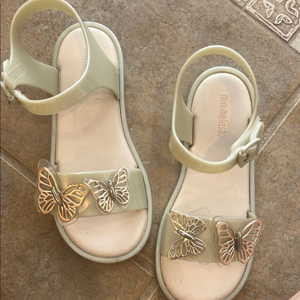 Mini Melissa Cream Sandals with Ankle Strap